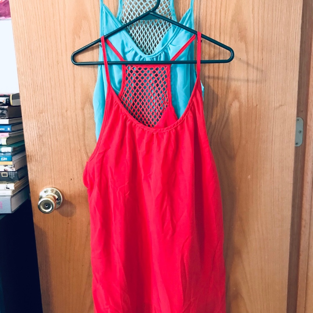 Light weight summer dresses, polyester and cotton.